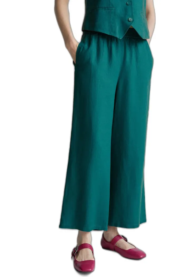 Benetton 4aghdf09g Pantaloni Donna Lino Blu Notte 016