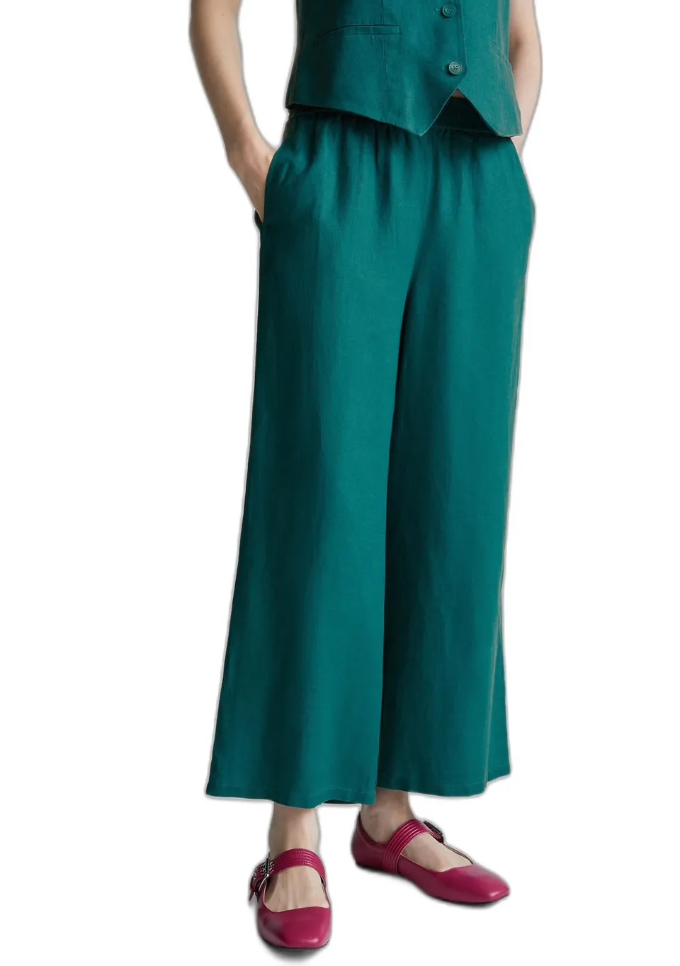 Benetton 4aghdf09g Pantaloni Donna Lino Blu Notte 016