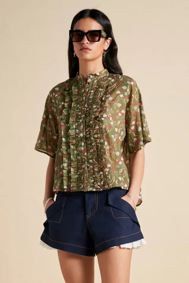 Karen Walker Colette Shirt camicia Olive Multi voile floreale