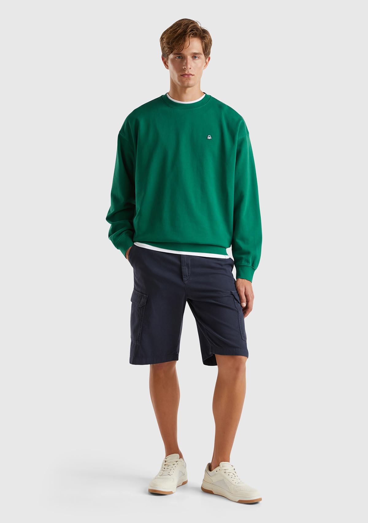 Benetton Pantaloncini Uomo Blu in Cotone Lino Worker