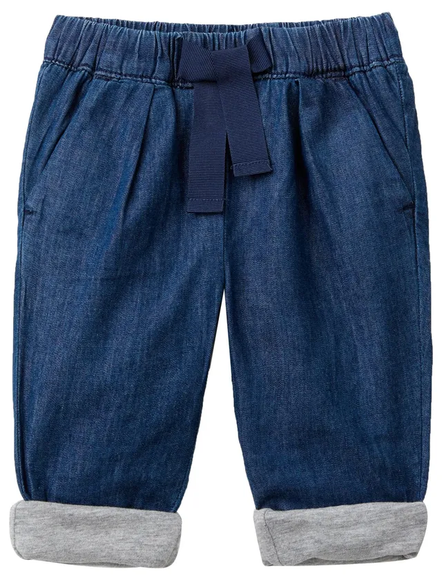 Benetton Pantaloni Neonato Denim Chambray Taglia 56 Tasche