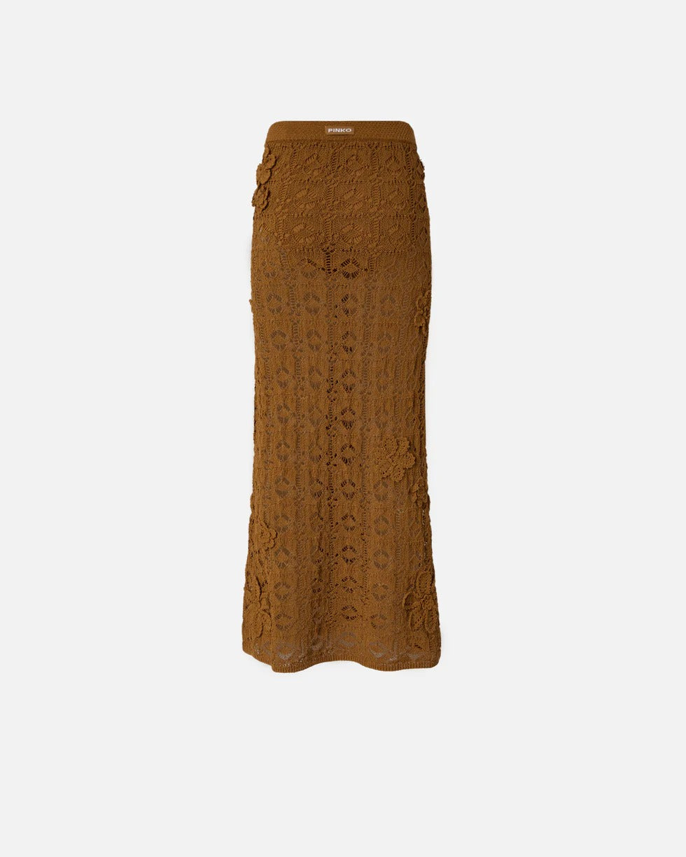 Pinko Anthemis 106861 A3B8 gonna midi marrone crochet