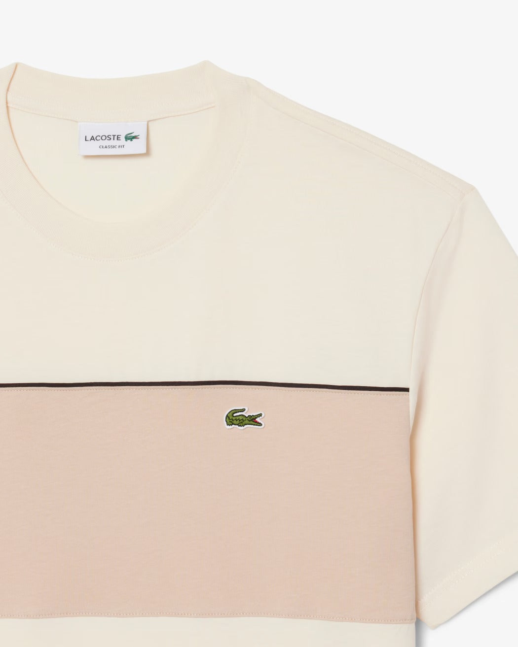 Lacoste TH0896 T-shirt uomo beige color block cotone