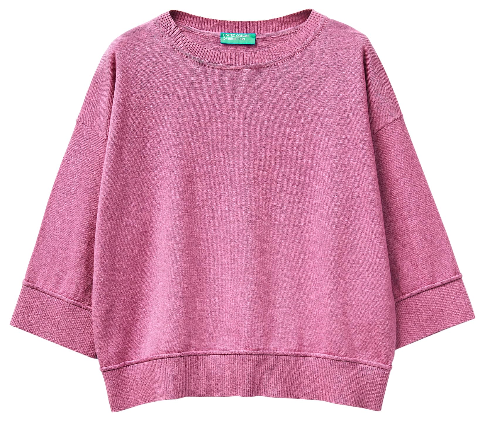 Benetton Maglieria Maglione Donna girocollo boxy manica 3/4