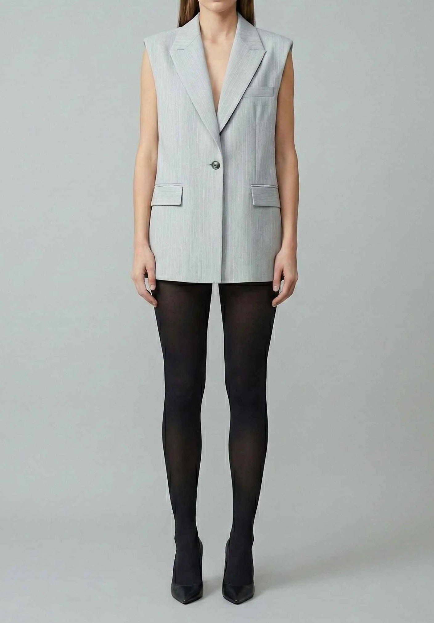 GAELLE PARIS GAABW09810 Gilet Donna Grigio Gessato Monopetto