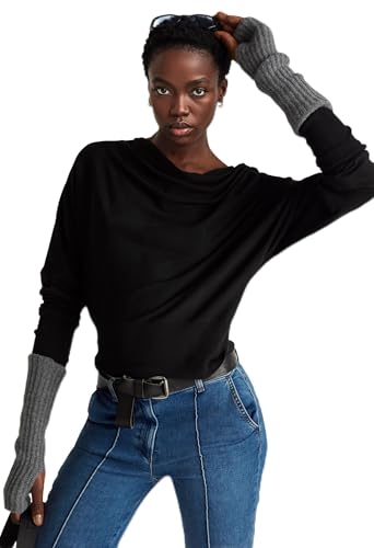 Benetton Maglieria Maglione Donna Scollo Drappeggiato M Nero