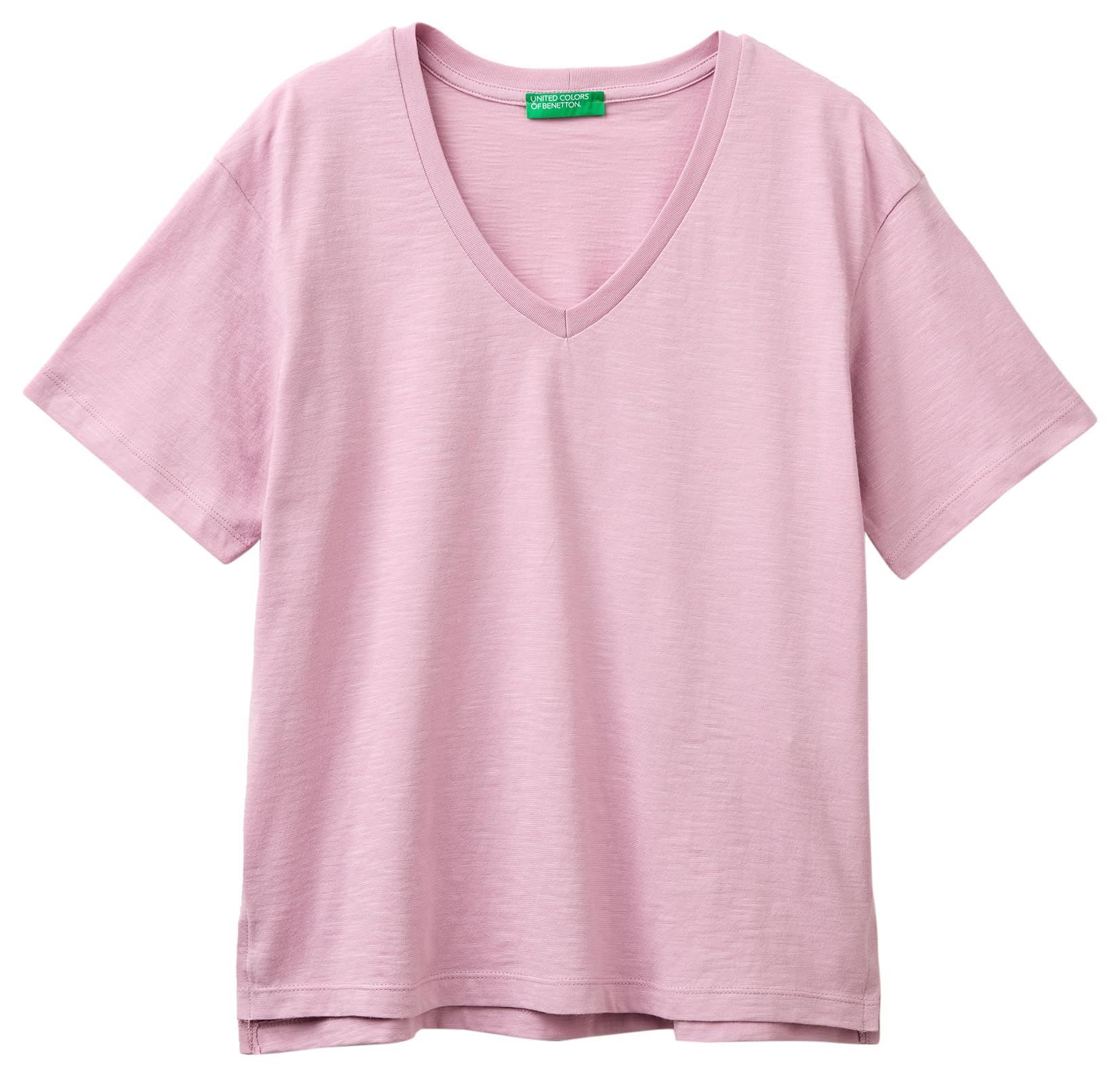 Benetton 3BVXD4020 T-Shirt Donna Viola Scollo V XXS