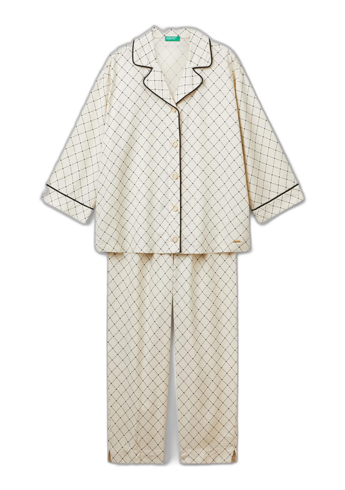 Benetton Pigiama Donna Camicia Pantaloni Capri Monogram