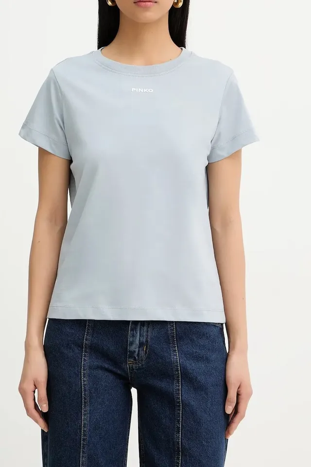 Pinko Basico 100373 A34F t-shirt donna azzurro polvere cotone