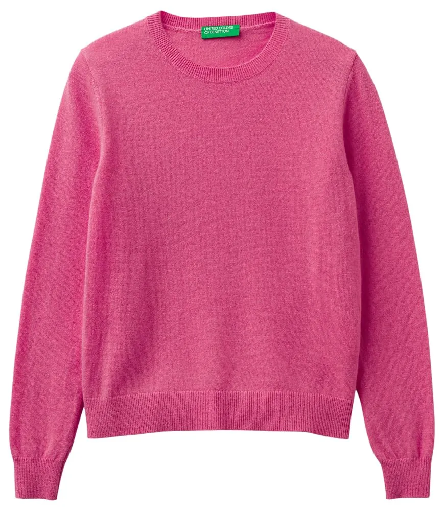 Benetton Maglieria Maglione Girocollo Lana Merino Manica Lunga