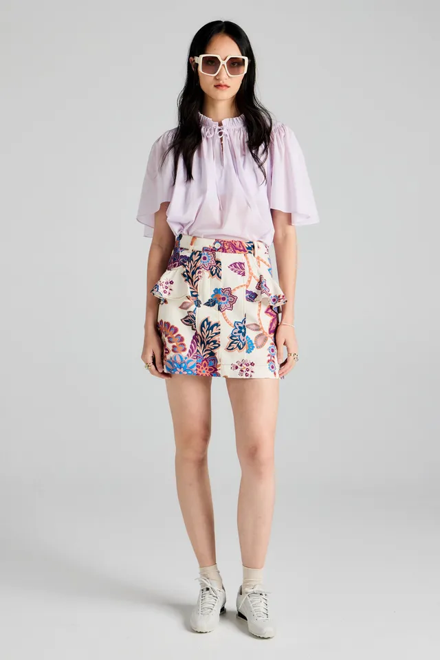 Karen Walker Skirts Alegra gonna cream multi cotone fiori