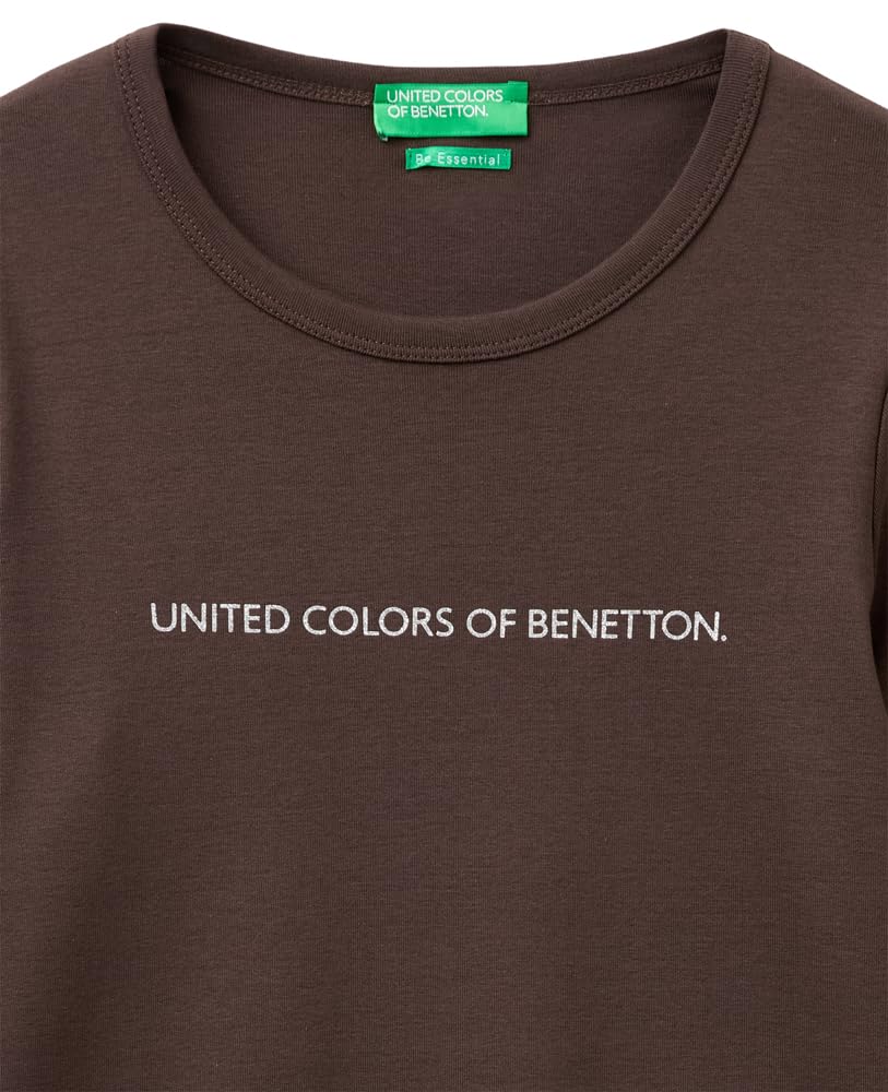 Benetton T-shirt Costina Manica Lunga Donna Marrone Glitter