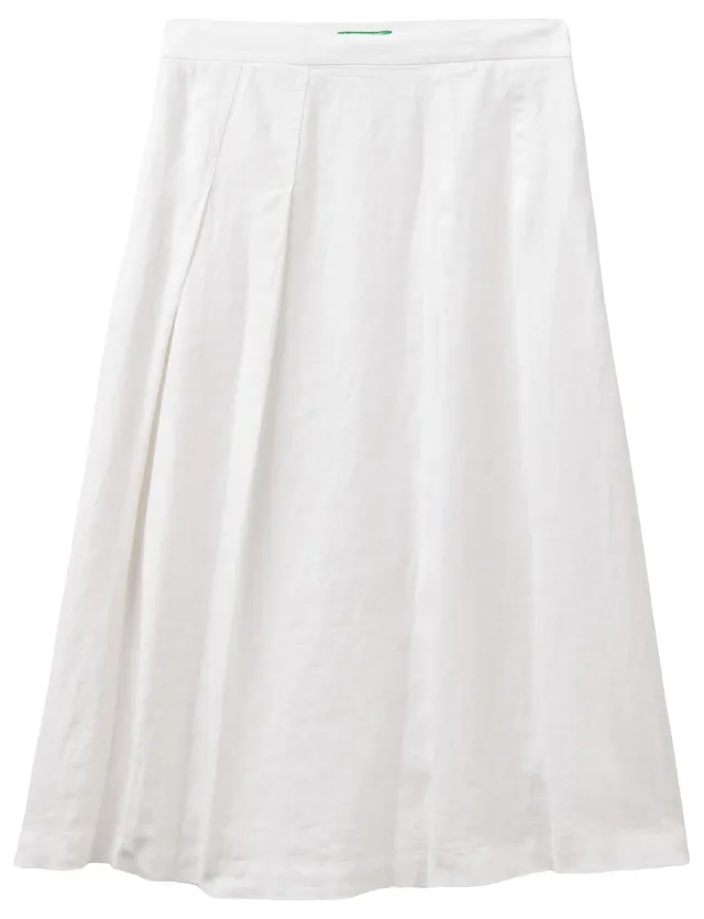 Benetton Gonne 4AGHD0039 Midi Lino Bianco Ottico 36