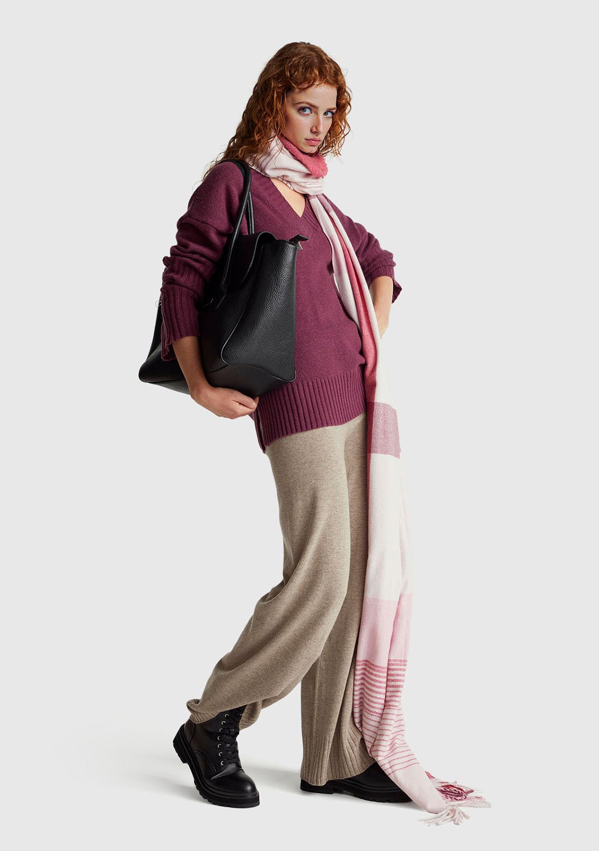 Benetton Pantaloni Donna Gamba Larga Vita Elastica