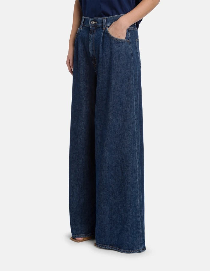 Dondup Maggie DP853 jeans wide leg blu cotone stretch