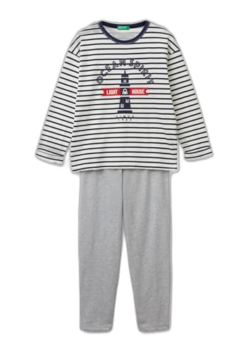 Benetton Pigiama Maglia+Pantalone a Righe Stampa Davanti