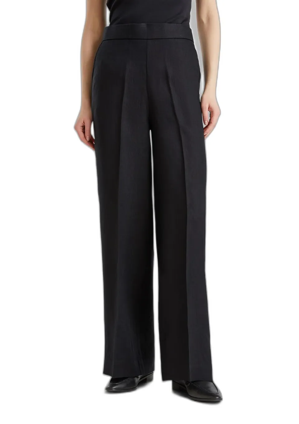 Benetton Pantalone Palazzo Donna Lino Tasche Elastico