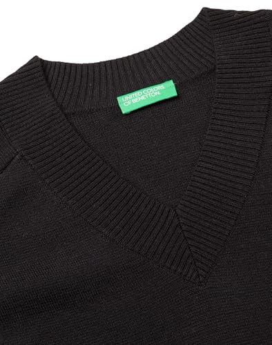 Benetton Maglieria 1j9yd403s maglione scollo a V nero bottoni
