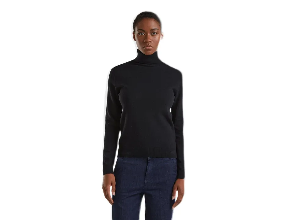 Benetton Maglione Donna Lupetto Nero