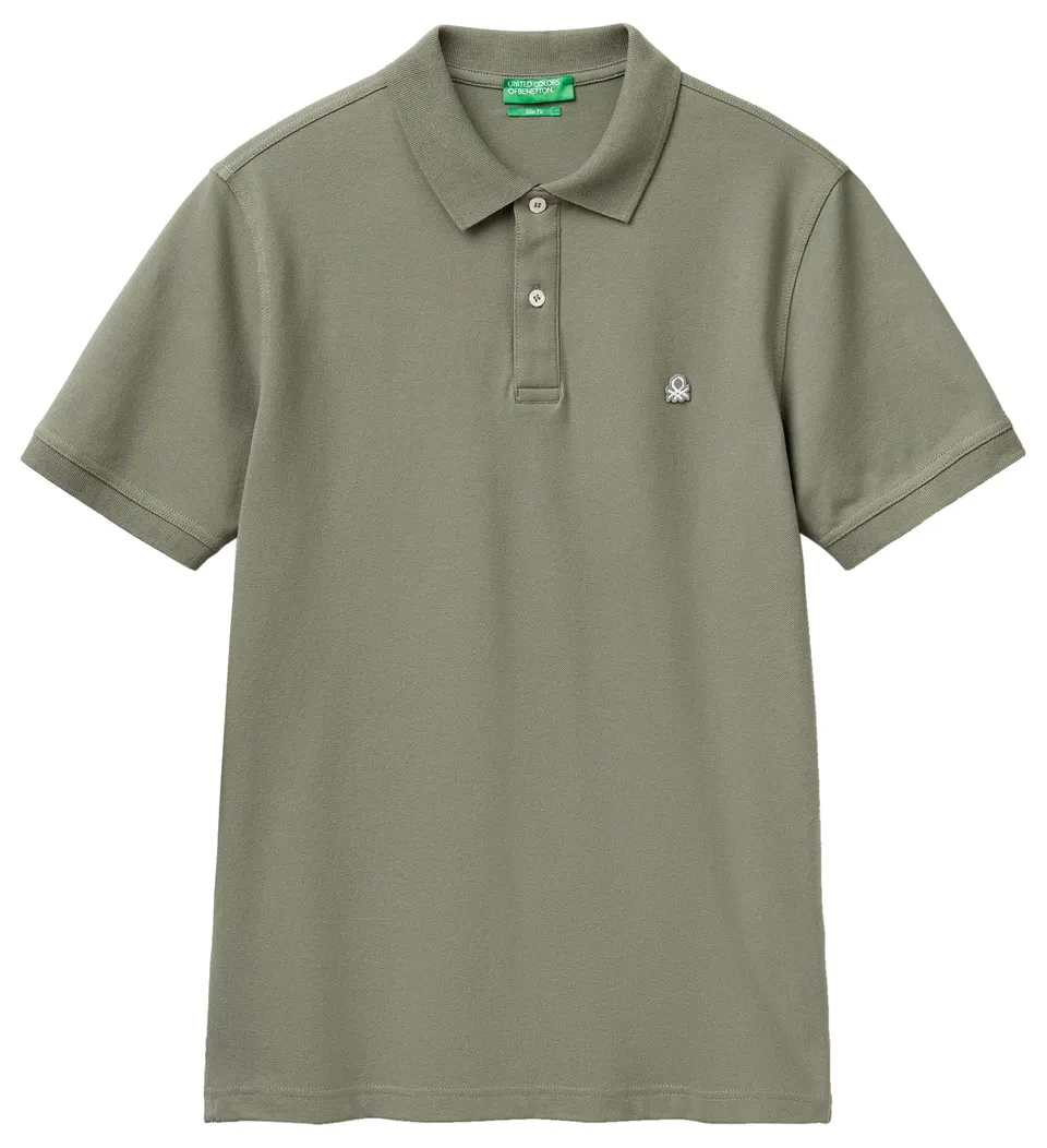 Benetton Polo Manica Corta Slim con Patch Logo Cuore