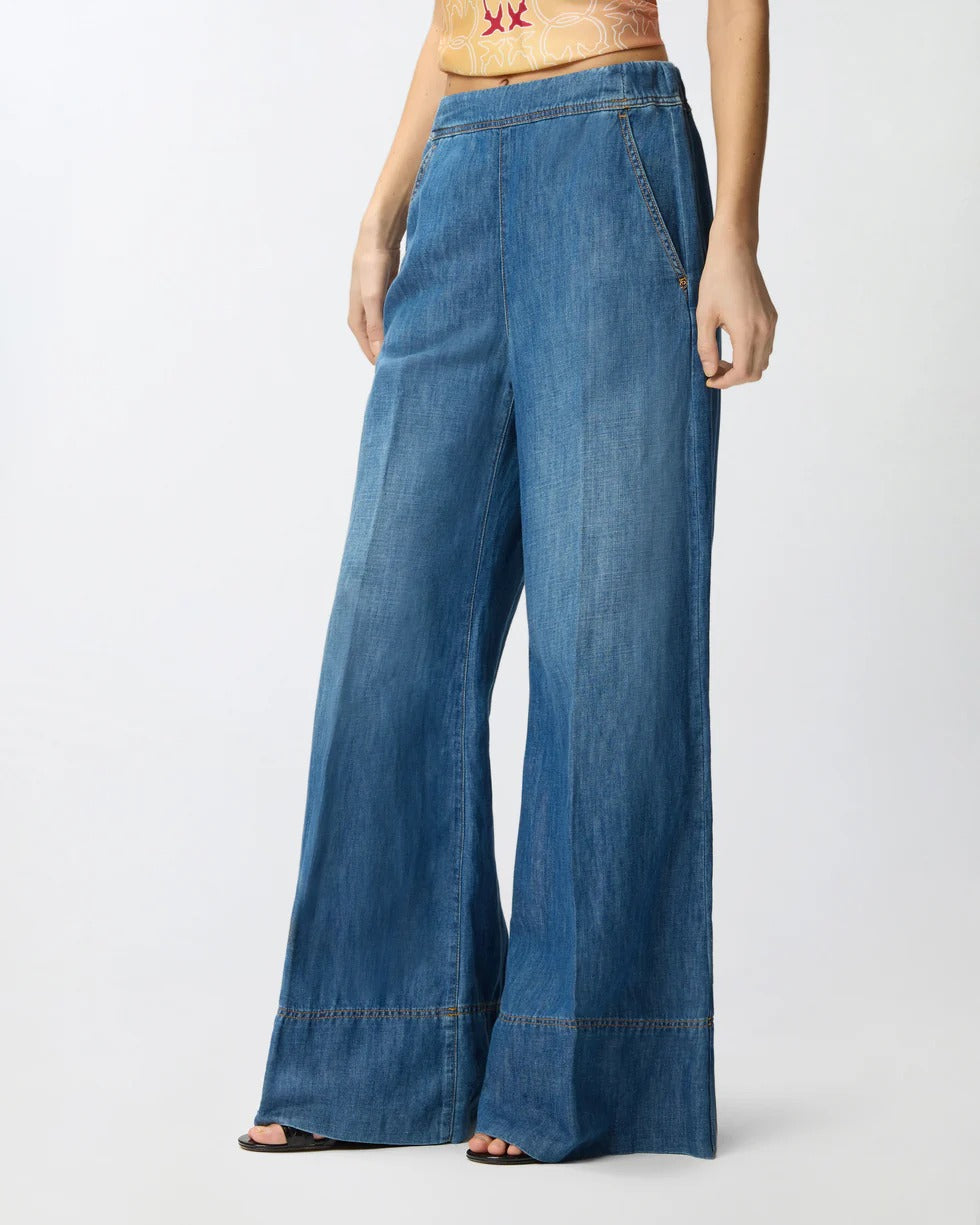 Pinko 106398 A33J Pantaloni Donna Azzurro Taglia 42 Wide Leg
