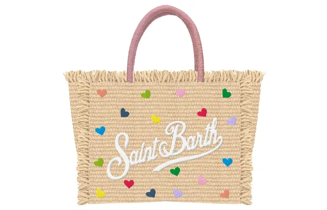 MC2 Saint Barth Vanity Mini Straw borsa paglia beige cuori