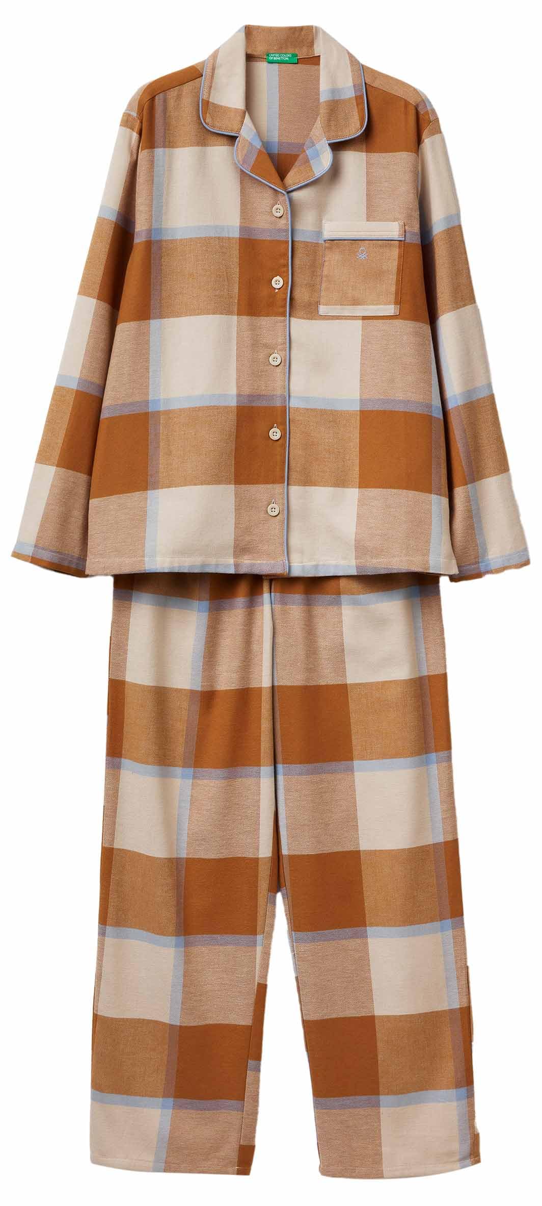 Benetton 40ep3p00w Pigiama Donna Flanella Multicolor XXS