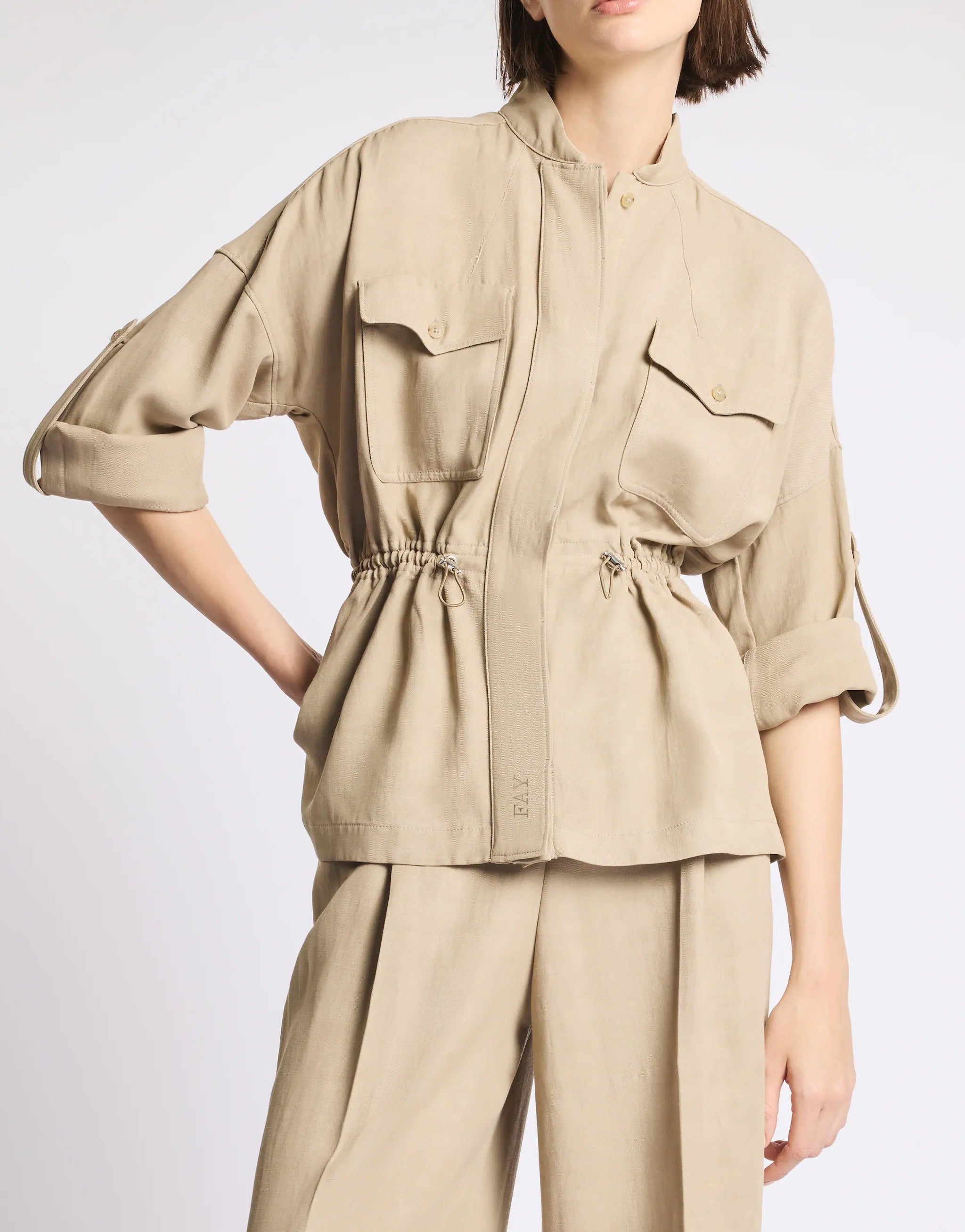 Fay NAW04525640ZD Giacca Sahariana Beige Lino