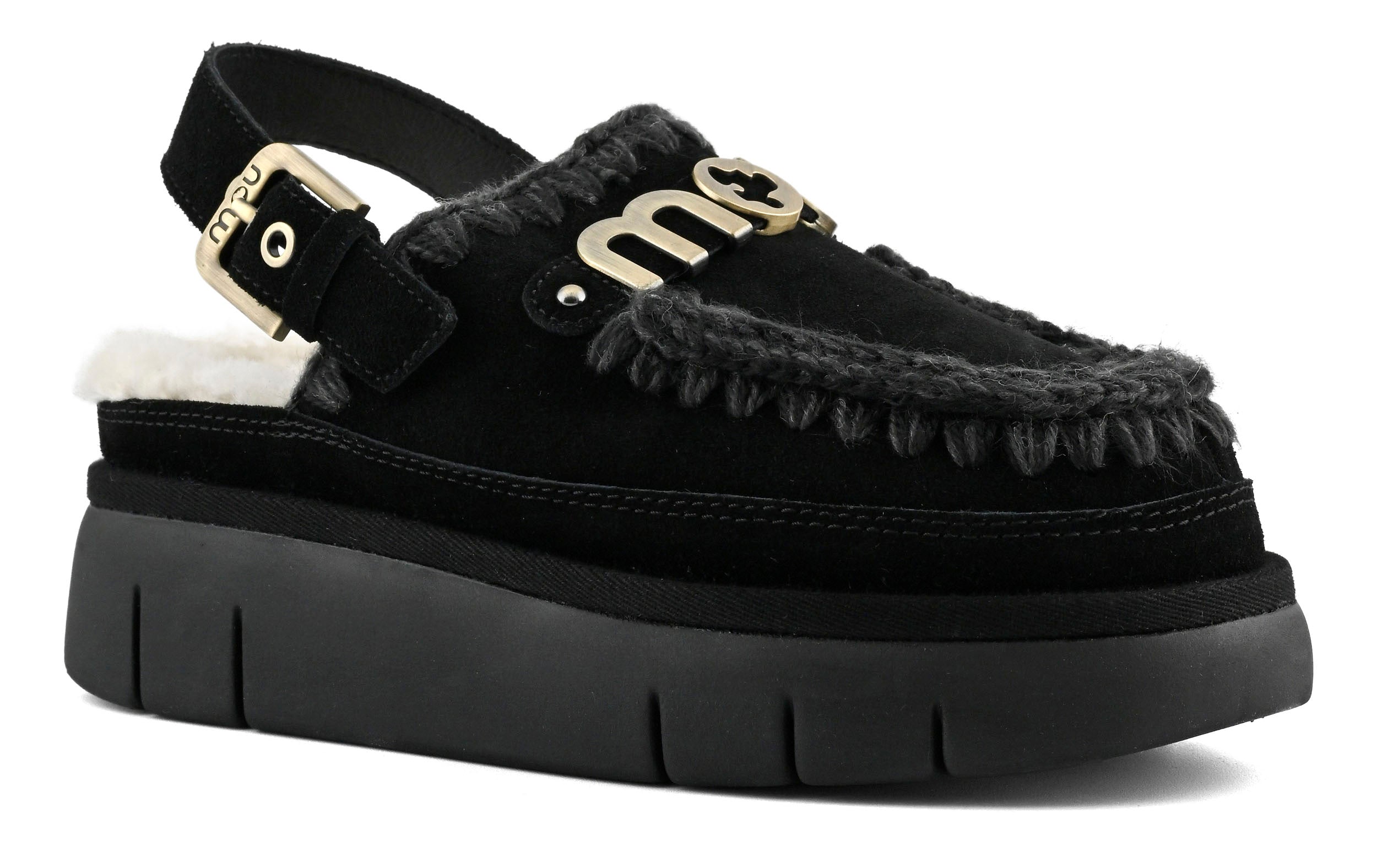 Mou Bounce Clog Sabot Nero Camoscio Platform