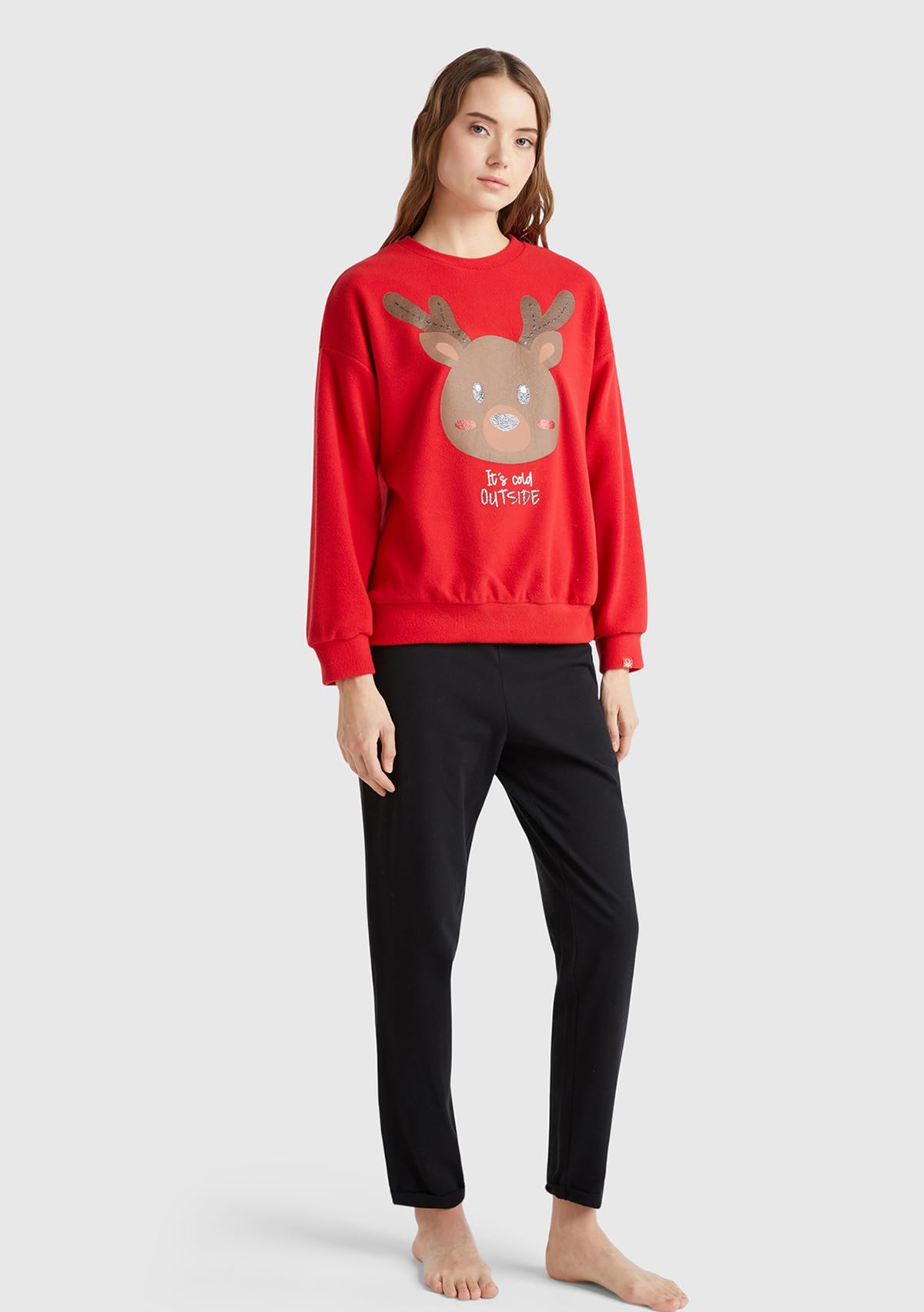 Benetton Intimo e Pigiami Maglia Pigiama Donna L Pile Stampata