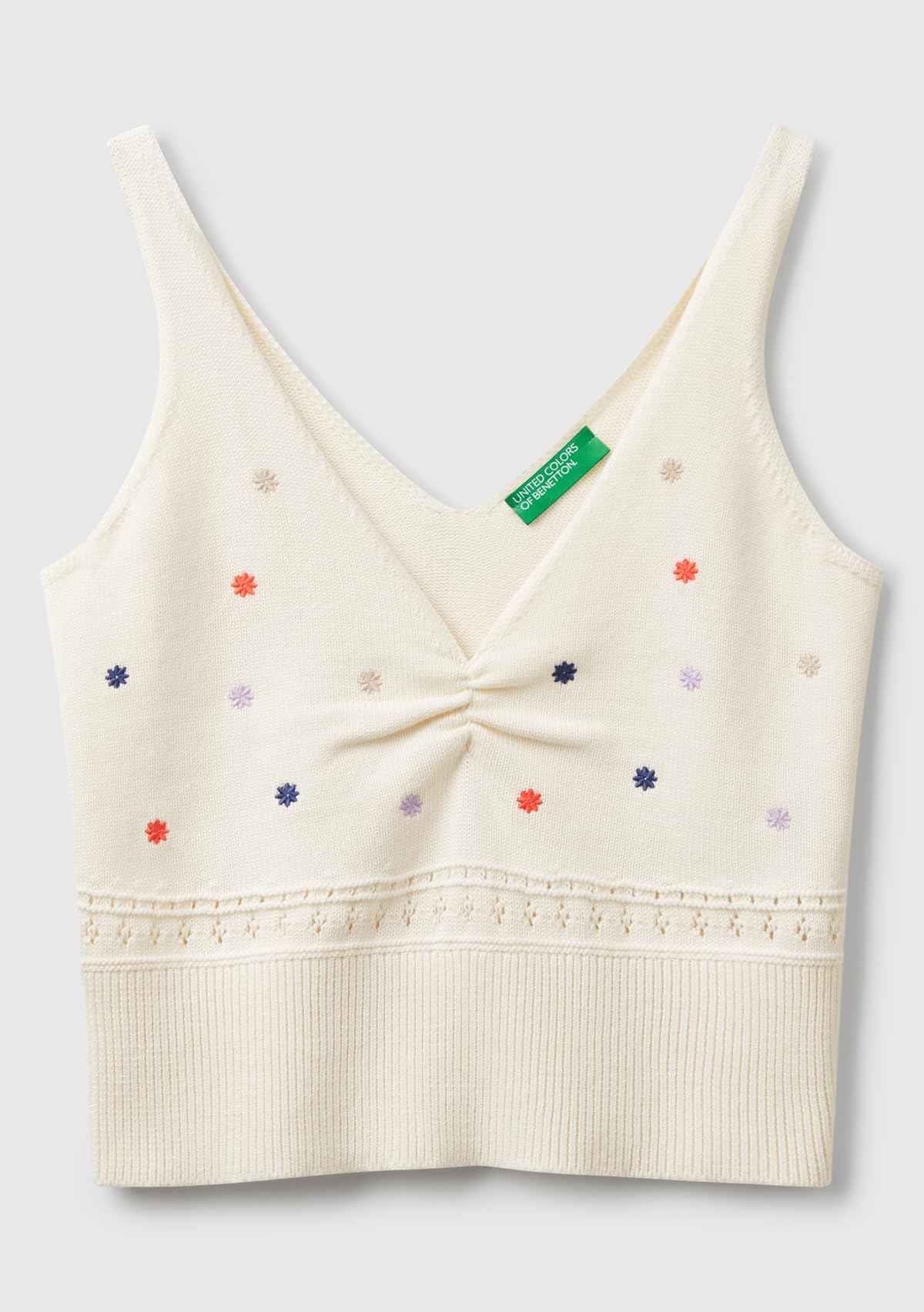Benetton canotta donna M regular cotone fiori ricamati