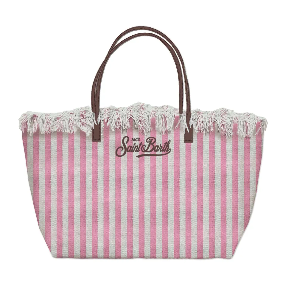 MC2 Saint Barth City Bag Mid Fringe 01764L borsa rosa canvas