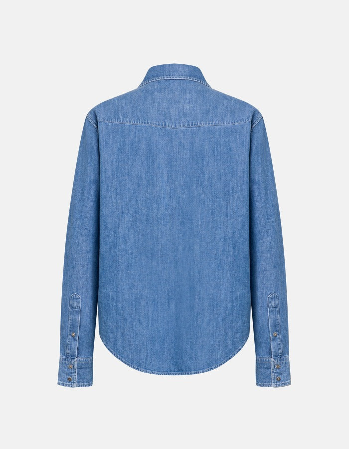 Dondup DC564 Camicia Donna Blu Denim Cotone