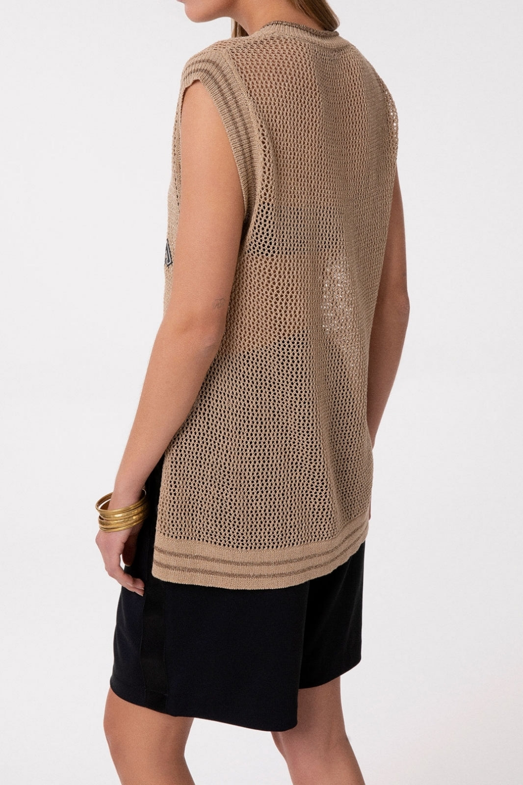 Gaelle Paris GAABW09486 canotta donna beige traforata over
