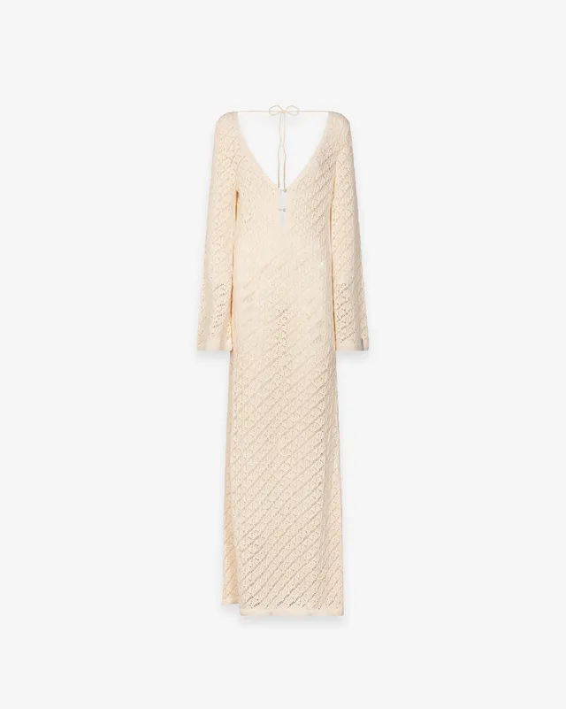 Hinnominate HMABW02673 abito lungo donna off white traforato