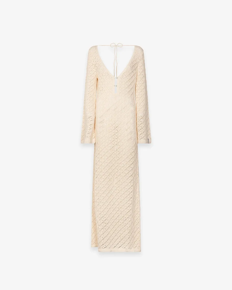 Hinnominate HMABW02673 abito lungo donna off white traforato
