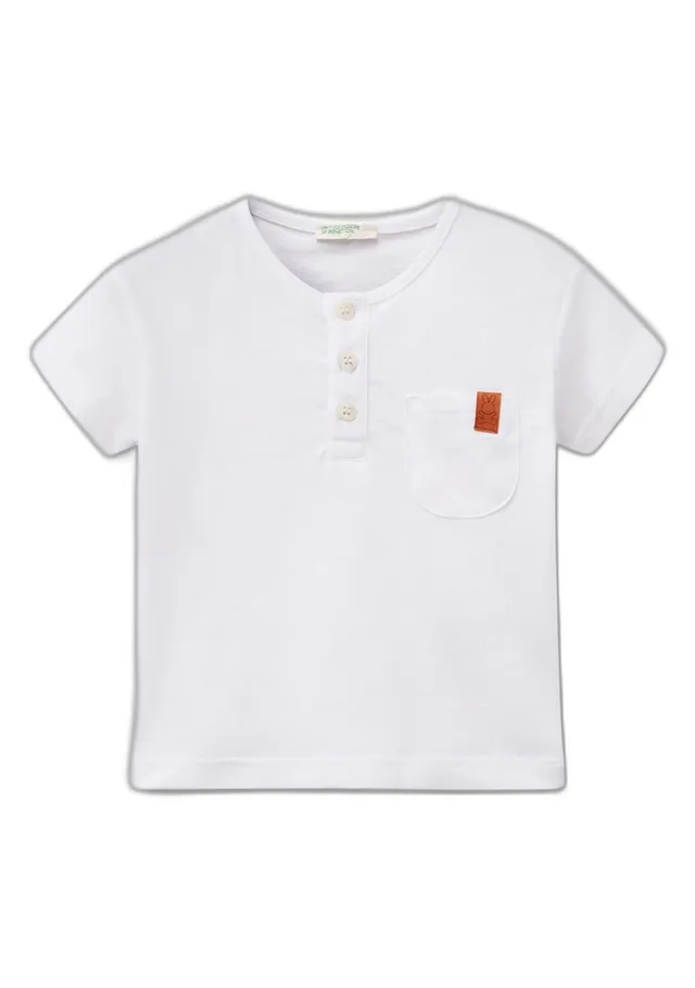 Benetton T-Shirt Bimbi 12 Mesi Bianca Cotone Lino Taschino