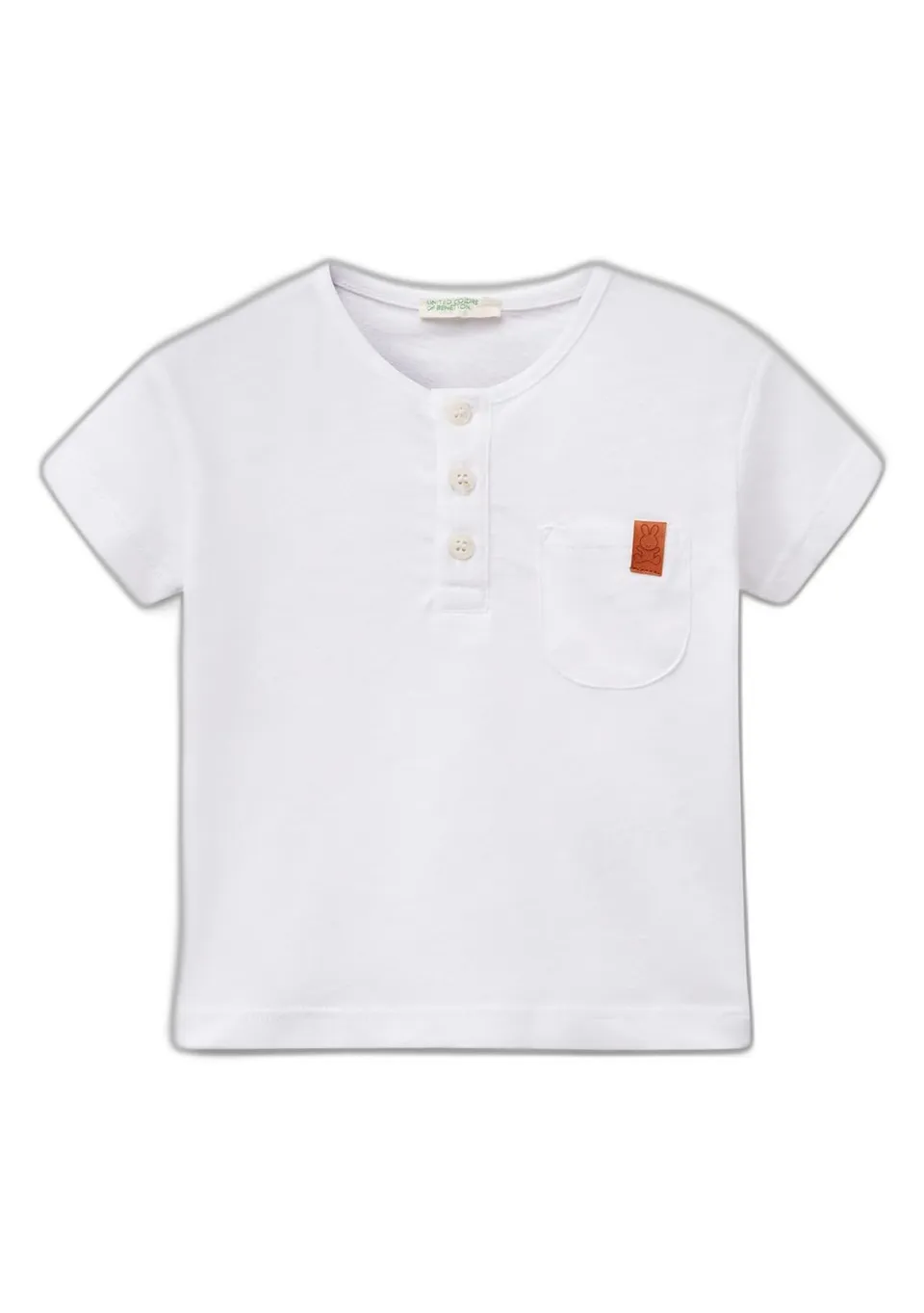 Benetton T-Shirt Bimbi 12 Mesi Bianca Cotone Lino Taschino