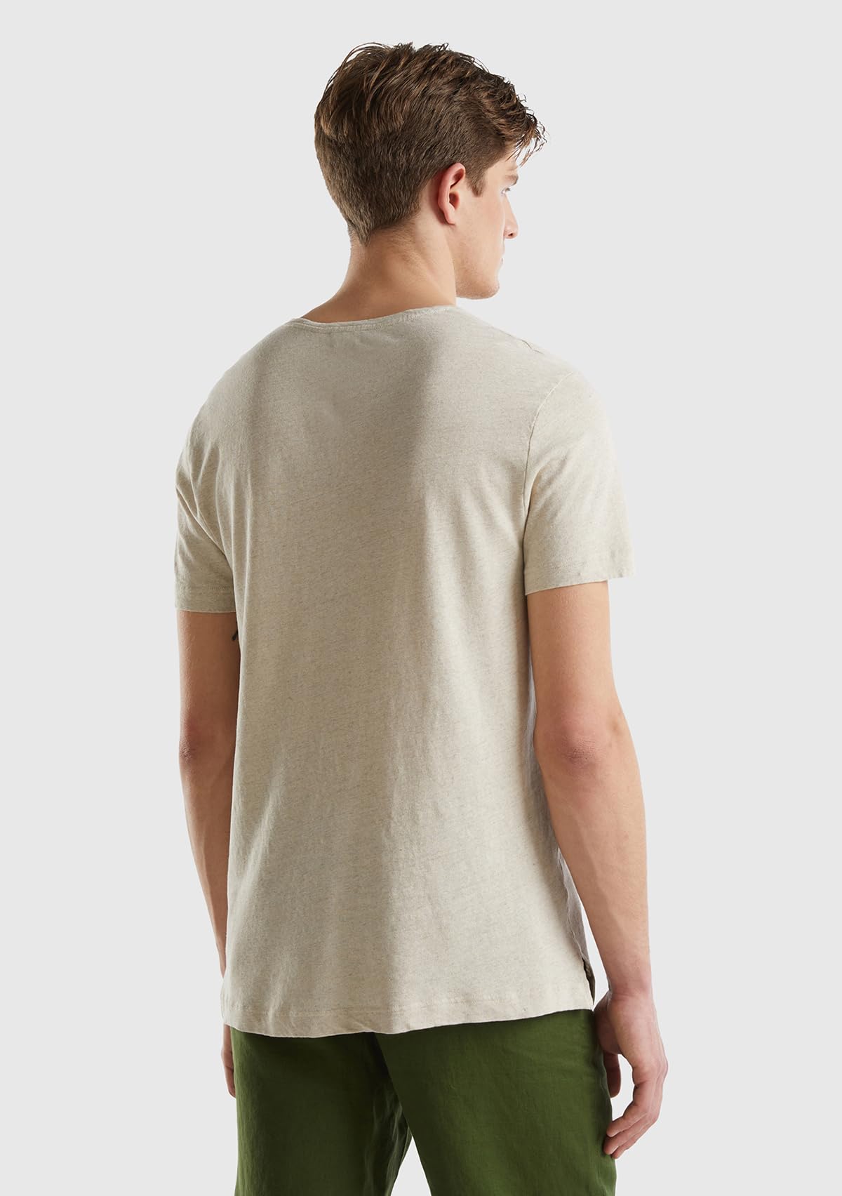Benetton 39ivu104i T-Shirt Uomo Ecrù XS Misto Lino