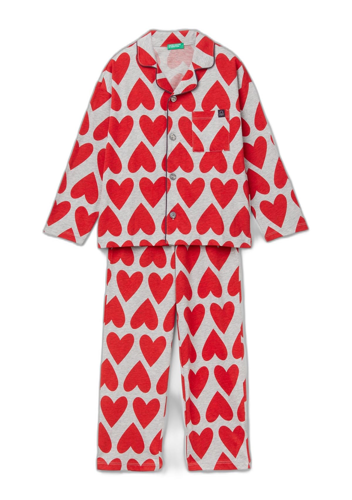 Benetton 3MR70P072 Set Pigiama Bimbo 90 Cuori Jersey