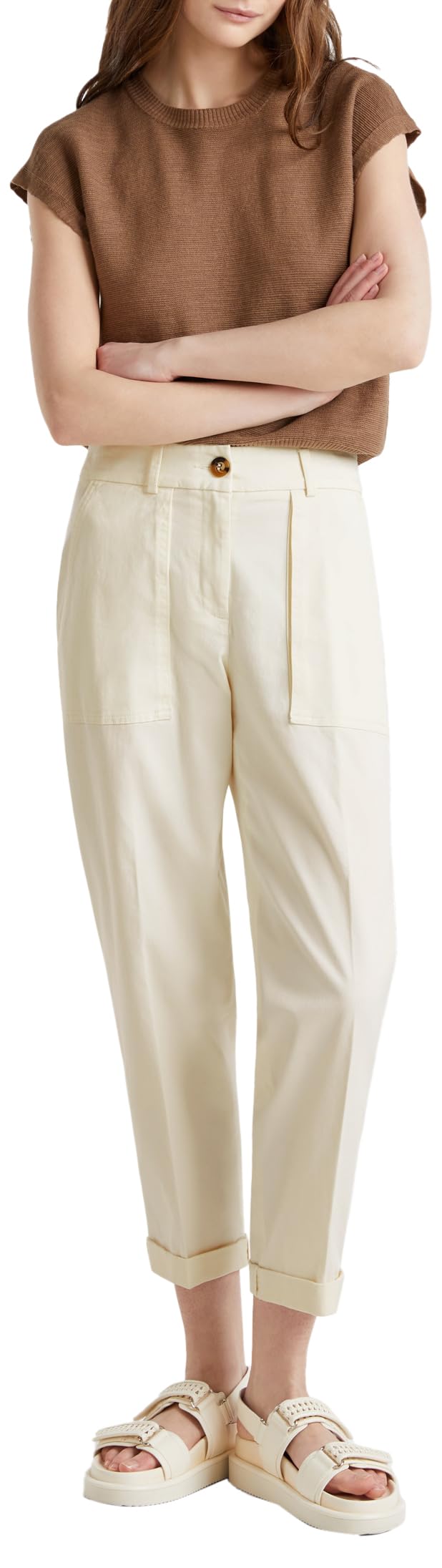Benetton 4mvndf08e pantaloni donna 42 beige cotone twill