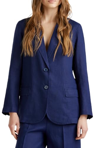 Benetton 2AGHDW00R Giacca Donna Blu in Lino Destrutturata