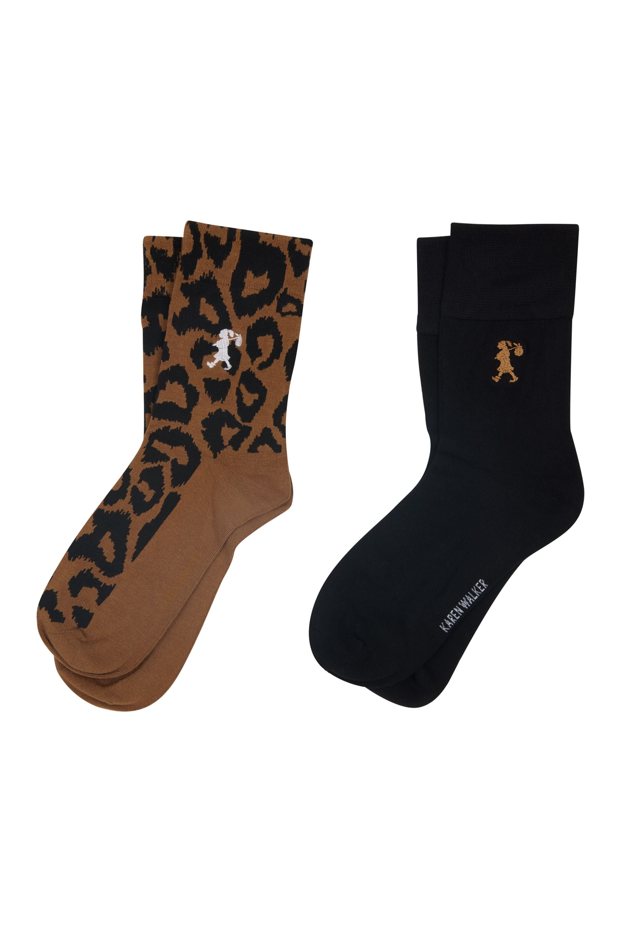 Karen Walker Leopard calzini 2 pack tan/black bambù