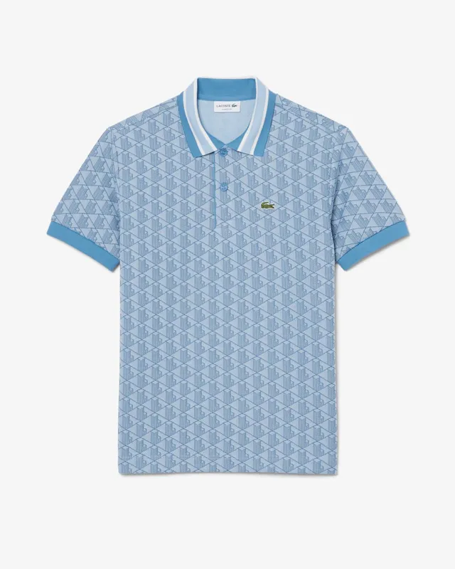 Lacoste DH1417 polo uomo azzurra jacquard monogram