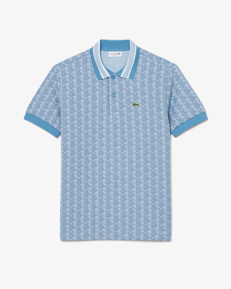 Lacoste DH1417 polo uomo azzurra jacquard monogram
