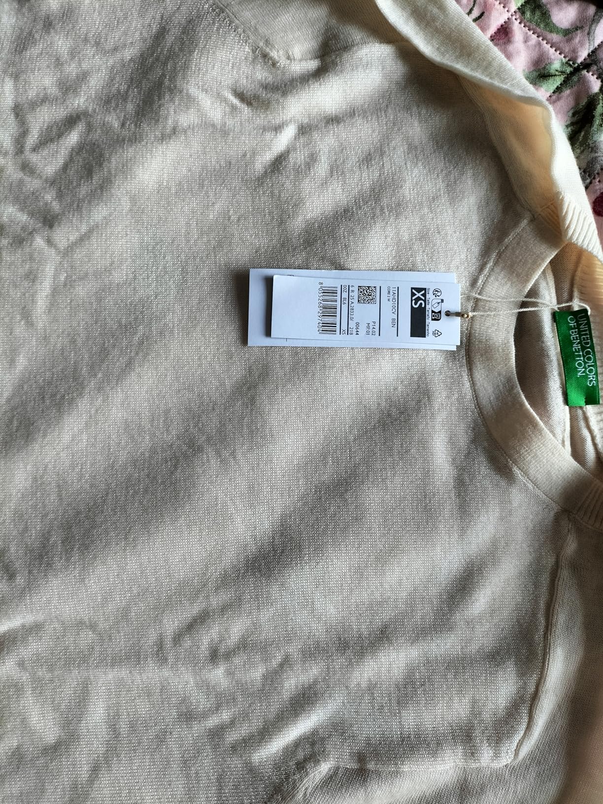 Benetton Maglia Lana Merino Donna Verde Girocollo