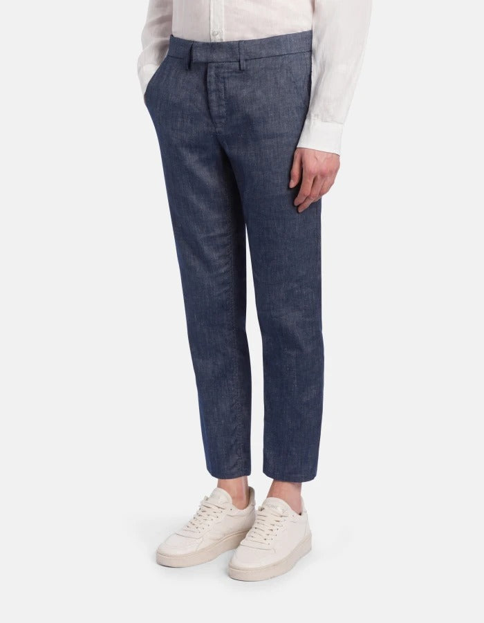 Dondup Pablo UP525 Pantalone Uomo Blu Lino Cotone