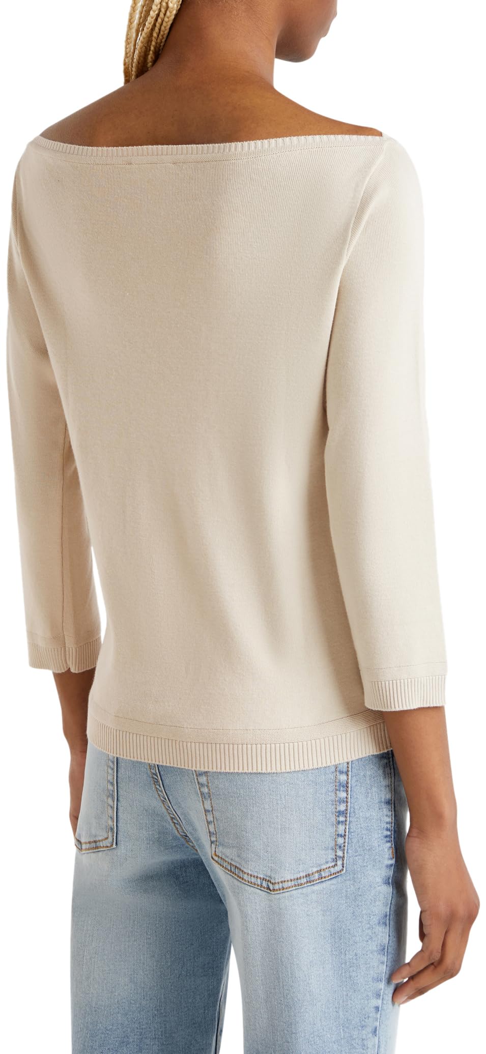Benetton 1091d1m09 maglione donna azzurro cotone barchetta
