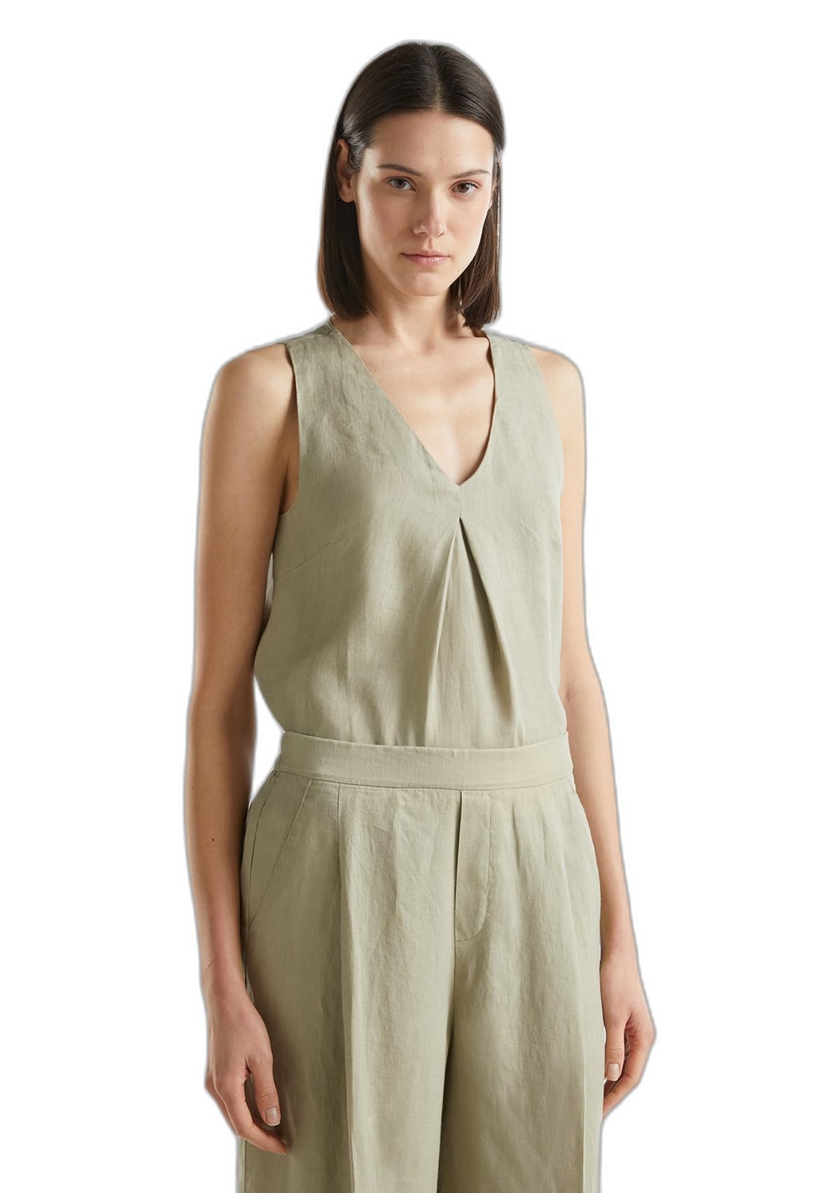 Benetton 5bmldq06w Blusa Donna Lino Verde Militare
