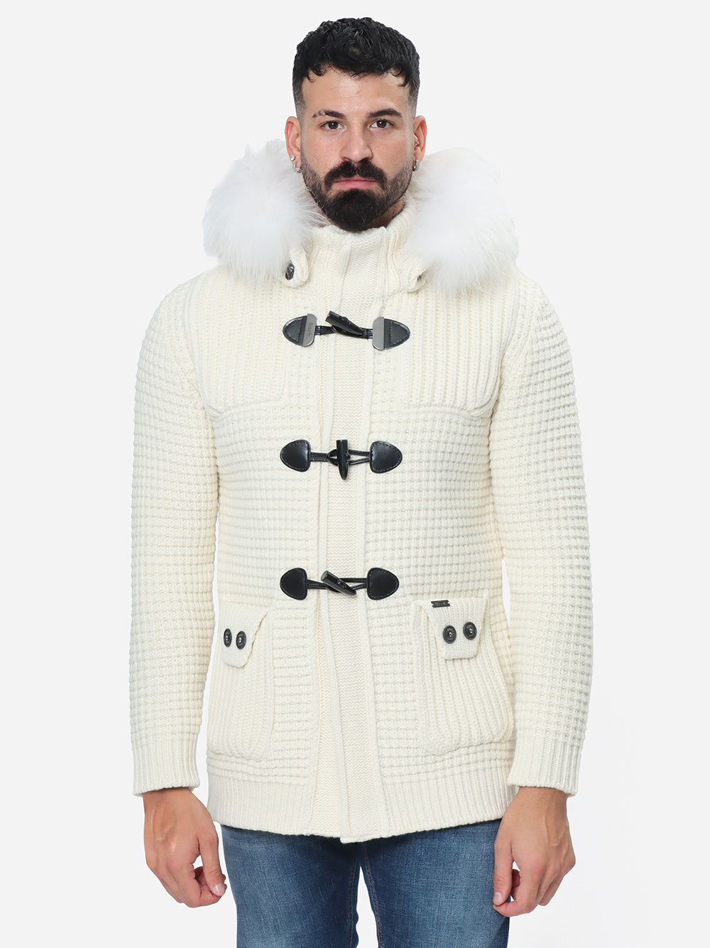 Bark 8001/C Short Duffle Coat Giubbotto Lana Off White Taglia S